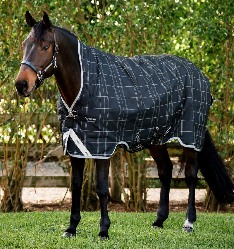 Rhino Wug Vari-Layer Turnout Blanket (450g Heavy) in Black/Grey/White Check (with Grey Trim)