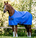 Amigo Hero Ripstop Turnout Blanket (50g Medium-Lite) in Blue (Navy/Grey Trim) - On brown horse standing