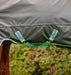 Amigo Hero Ripstop Turnout Blanket (50g Medium-Lite) in Shadow (Blue Haze/Navy Trim) - Closeup of crossed surcingles