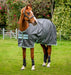 Amigo Hero Ripstop Turnout Blanket (50g Medium-Lite) in Shadow (Blue Haze/Navy Trim) - On brown horse standing