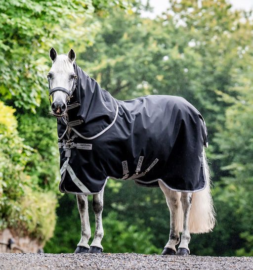 Amigo Bravo 12 Plus Turnout Sheet (0g Lite, 0g Hood) in Black (Titanium Grey & Silver Trim)