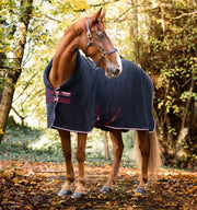 Horseware Embossed Cozy Neck Fleece Cooler (No Fill) in Navy HW Print (Burgundy/White Trim)