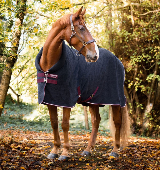 Horseware Embossed Cozy Neck Fleece Cooler (No Fill) in Navy HW Print (Burgundy/White Trim)