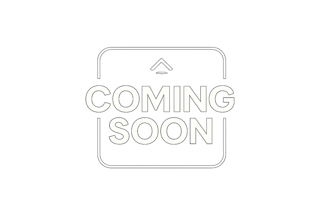 white and black logo with coming soon letters