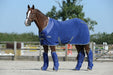 WeatherBeeta 1200D Wide Tab Long Travel Boots in Dark Blue with Gray and White Trim - On Horse with Cooler