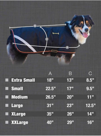 Kensington Signature Winter Dog Coat SIze Chart