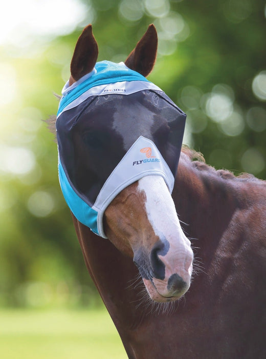 Fly Guard Pro By Shires Fine Mesh Fly Mask in Teal - On Horse