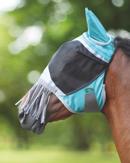 Deluxe Fly Mask with Nose Fringe Teal Green