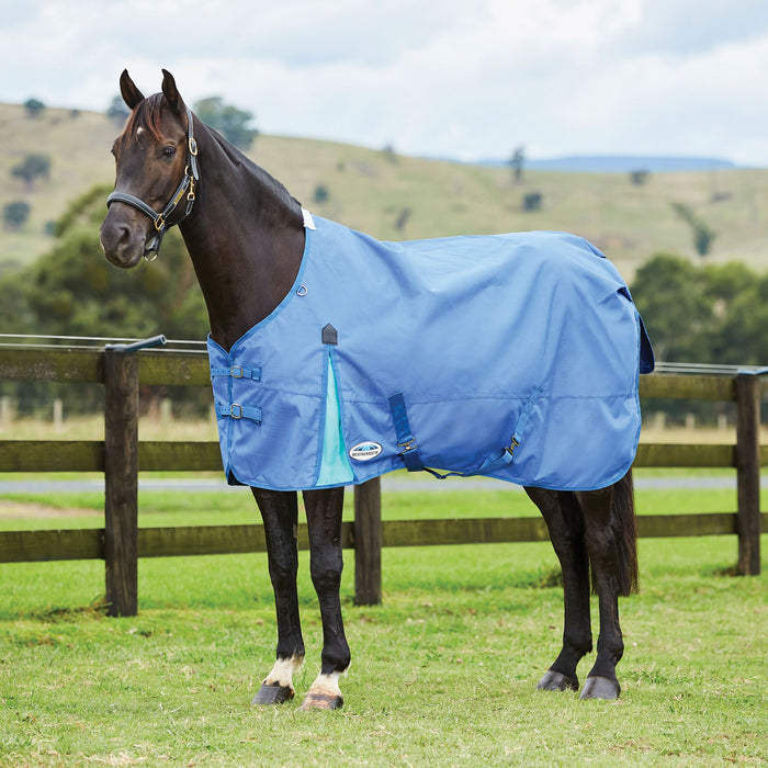 WeatherBeeta ComFiTec Classic Standard Neck Turnout Blanket (220g Medium) in Delft Blue with Mint Trim