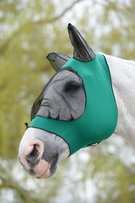 WeatherBeeta Stretch Eye Saver Fly Mask With Ears - Turquoise with Black Trim