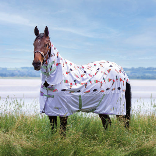 Shires Tempest Standard Neck Fly Sheet (No Fill) in Ice Cream - On Horse