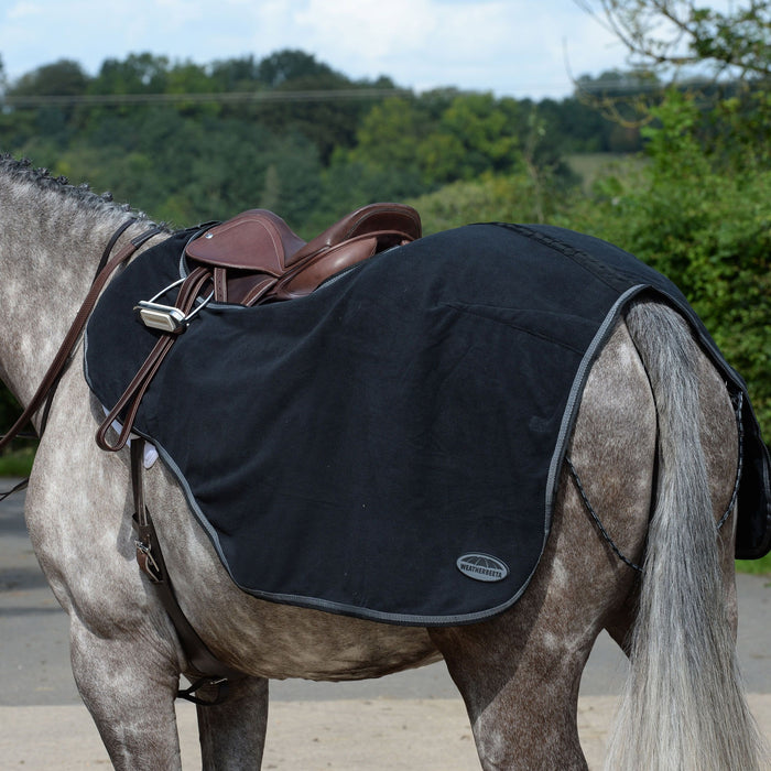 WeatherBeeta Anti-Static Fleece Quarter Sheet (No Fill) in Black with Silver Trim - Rear of Horse