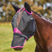 WeatherBeeta ComFiTec Deluxe Durable Mesh Fly Mask With Ears And Nose in Black with Purple Trim