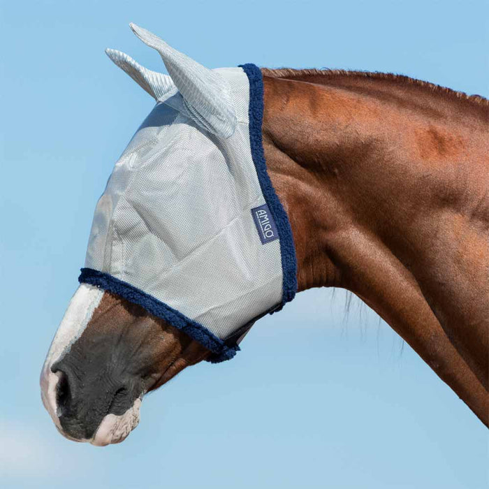 Amigo Fly Mask in Silver with Navy