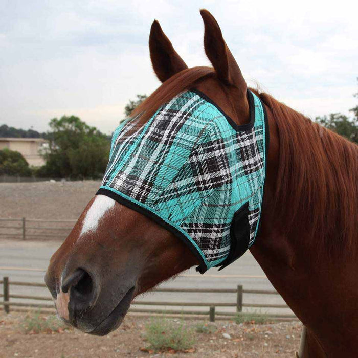 Kensington Fly Mask with Web Trim in Black Ice Plaid