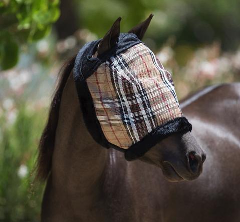 Kensington Mini Fly Mask with Fleece Trim in Deluxe Black Plaid