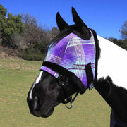 Kensington Fly Mask with Fleece Trim in Lavender Mint Plaid