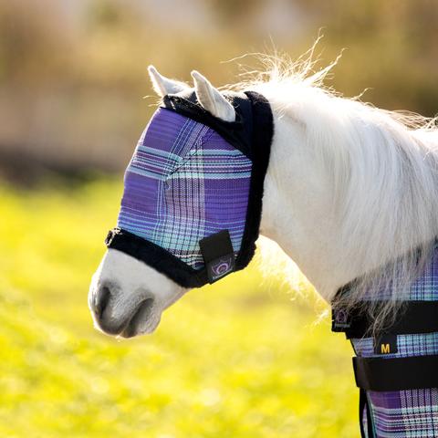 Kensington Mini Fly Mask with Fleece Trim in Lavender Mint Plaid