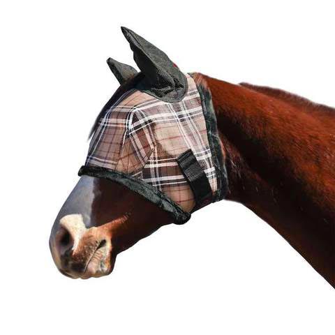 Kensington Fly Mask with Fleece Trim and Ears with Forelock Hole in Deluxe Black Plaid