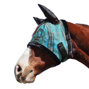 Kensington Fly Mask with Fleece Trim and Ears with Forelock Hole in Black Ice Plaid