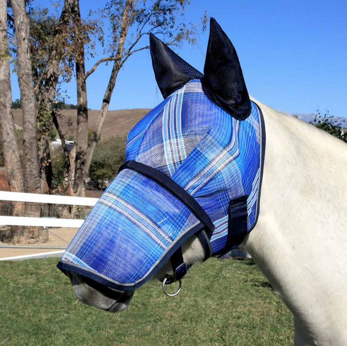 Kensington Fly Mask with Ears and Removable Nose in Kentucky Blue Plaid