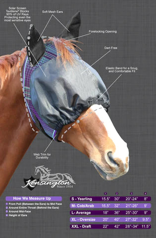 Sizing Chart for UViator Dartless Fly Mask w/Web Trim