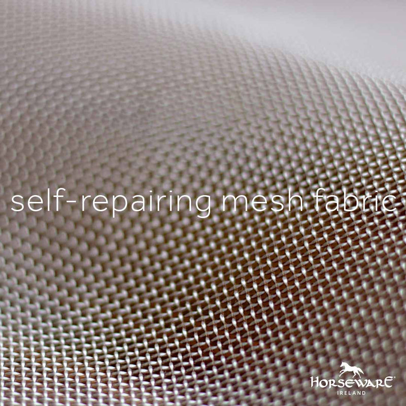 Rambo Protector Fly Sheet (No Fill + Hood) in Silver with Navy, White and Beige Trim - Self-repairing mesh fabric callout graphic