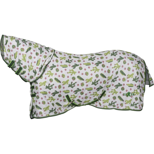 Saxon Mesh Standard Neck Fly Sheet (No Fill, Gusset, Belly Wrap) - Cactus Print in Profile View on White Background