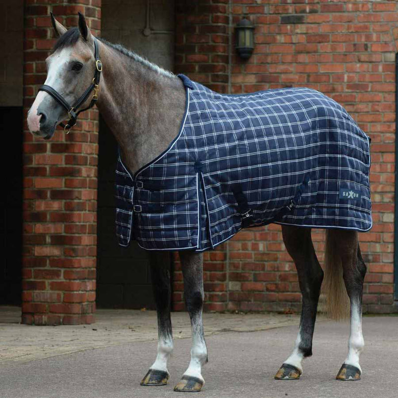 Saxon 1200D PP Standard Neck Medium Stable Blanket in Navy Plaid