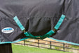 WeatherBeeta Green-Tec 900D Plus Standard Neck Turnout Blanket (50g Medium-Lite) in Black with Bottle Green Trim - 2 Cross Surcingles