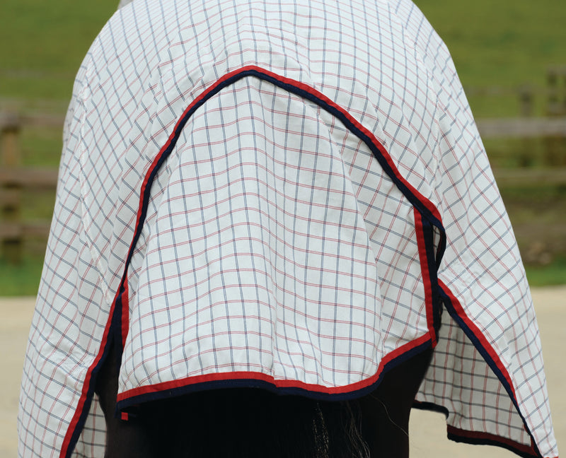 WeatherBeeta Breeze With Surcingle IV Combo Neck Summer Sheet (No Fill) in White with Navy and Red Trim - Full Wrap Tail Flap