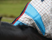 WeatherBeeta Breeze With Surcingle IV Combo Neck Summer Sheet (No Fill) in White with Navy and Red Trim - Wither Relief Pad