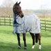 Weatherbeeta Comfitec Airflow II Detach-A-Neck Fly Sheet (No Fill) - Gray with Blue & Gray Trim on Horse Looking Left