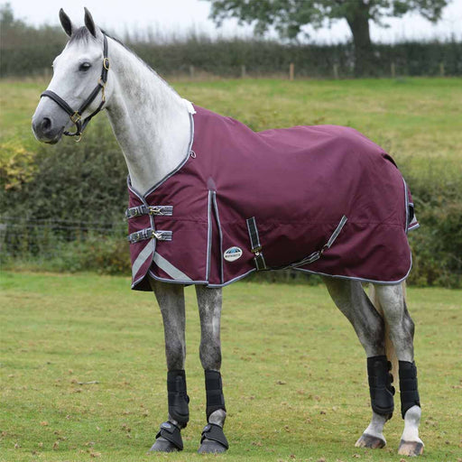 WeatherBeeta ComFiTec Plus Dynamic II Standard Neck Turnout Sheet (0g Lite) - Maroon with Grey and White Trim