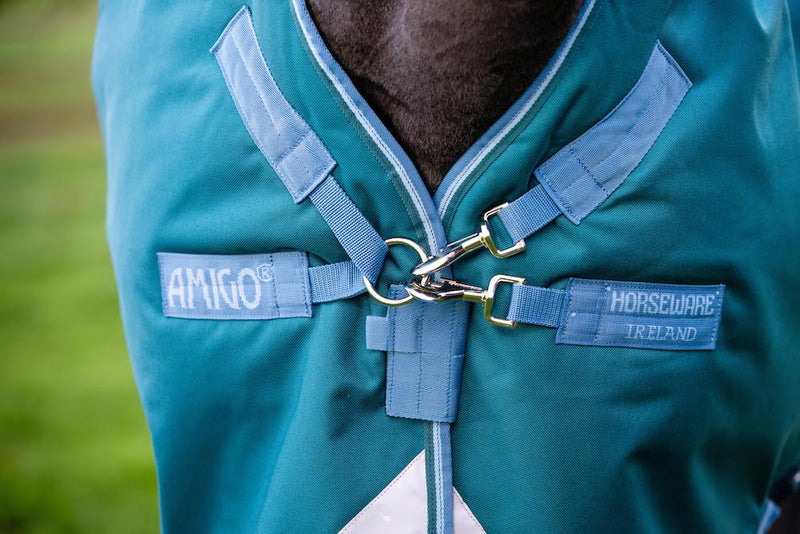 Amigo Bravo 12 Wug Turnout Sheet (0g Lite) - Storm Green with Turquoise and Aqua TrimAmigo Bravo 12 Wug Turnout Sheet (0g Lite)