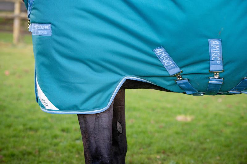 Amigo Bravo 12 Wug Turnout Sheet (0g Lite) - Storm Green with Turquoise and Aqua TrimAmigo Bravo 12 Wug Turnout Sheet (0g Lite)