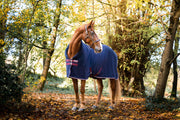 Horseware Cozy Neck Fleece Cooler (No fill, Embossed) - Navy Horseware Print with Burgundy and White Trim