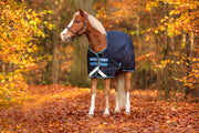 Amigo Bravo 12 Original Pony Turnout (250g Medium) - Navy with Turquoise, Aqua and Blue Trim