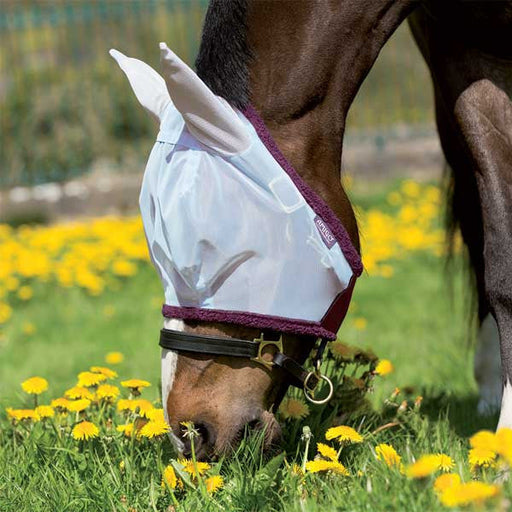 Amigo Fine Mesh Fly Mask with Ears in silver with purple