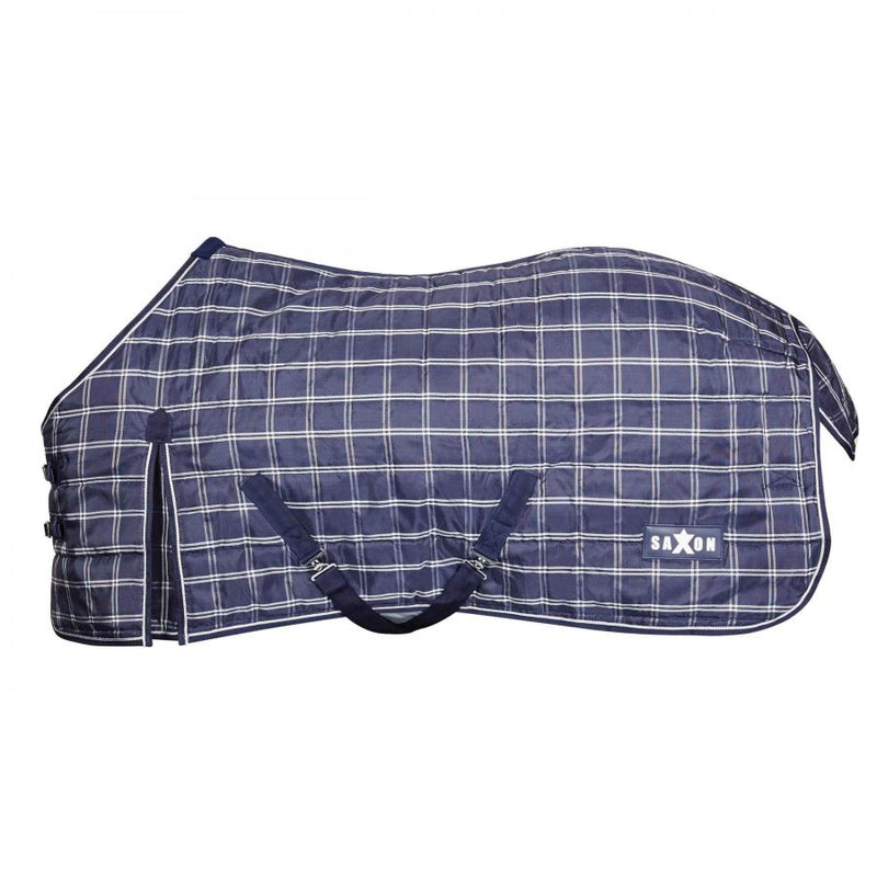 Saxon 1200D PP Stable Blanket (200g Medium) in Navy Plaid on White Background
