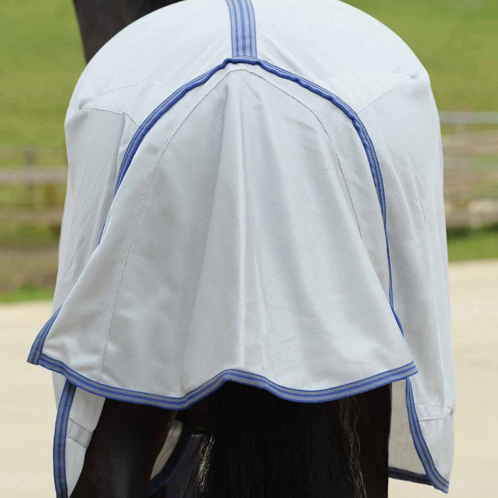 WeatherBeeta ComFiTec Airflow II Standard Neck Fly Sheet (No Fill) in Grey with Blue & Grey Trim - Tail Flap