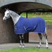 WeatherBeeta Cotton Show Sheet II With Surcingles (No Fill) in Dark Blue with Gray and White Trim - On Horse
