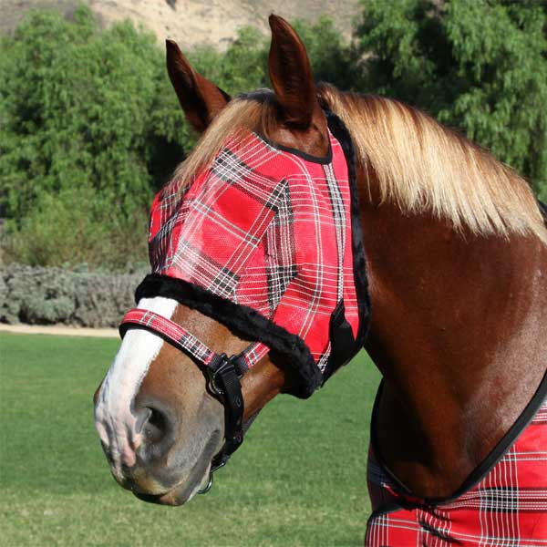 Kensington Fly Mask with Fleece Trim - Deluxe Red Plaid