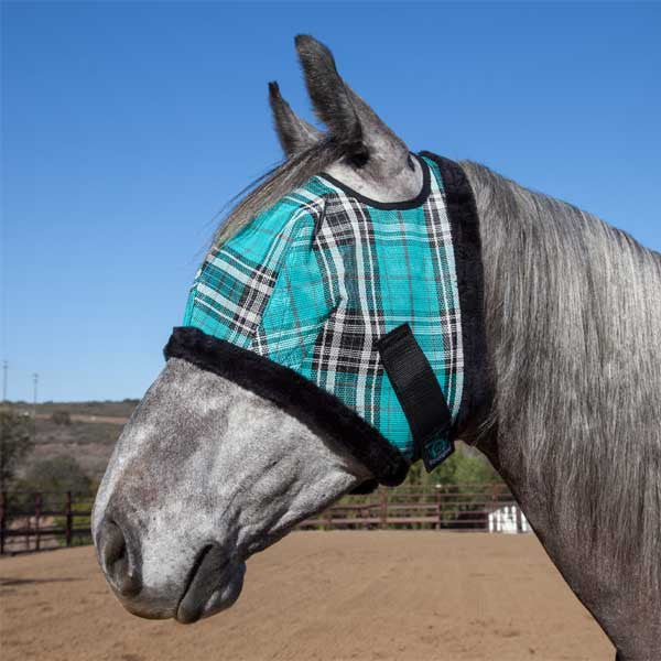 Kensington Fly Mask with Fleece Trim - Black Ice Plaid