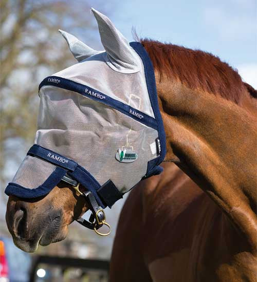 Rambo Plus Fly Mask Siler with Navy