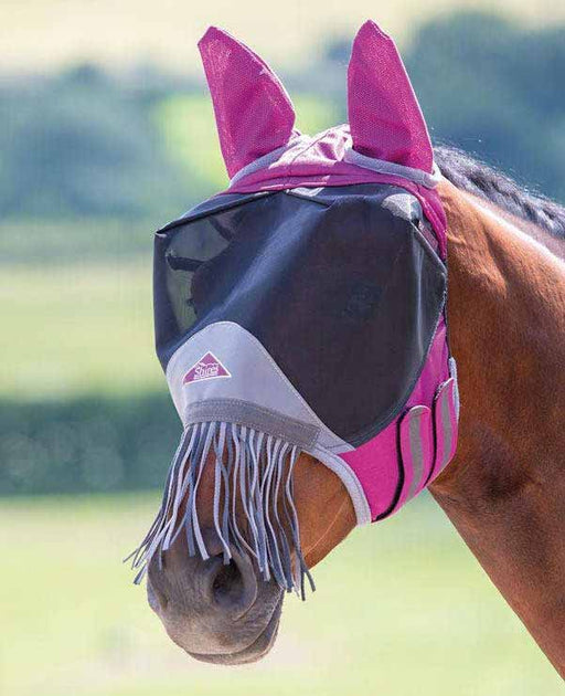 Burgundy Deluxe Fly Mask with Nose Fringe